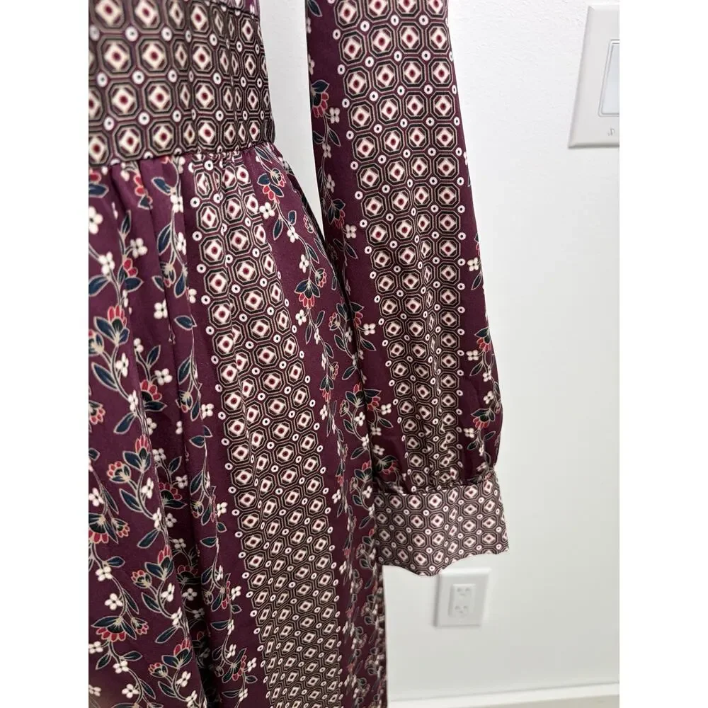 Gal Meets Glam Collection Dress US 4 Burgundy Floral Long Sleeve Square Neck
